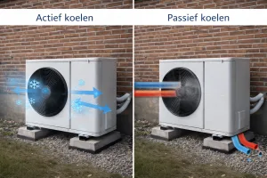 Vergelijking van actief koelen en passief koelen met een warmtepomp