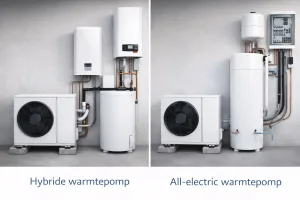Vergelijking van een hybride warmtepomp en een all-electric warmtepomp
