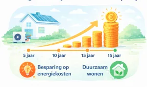 Illustratie van de besparing op energiekosten over 5 tot 15 jaar