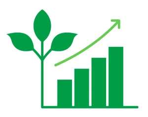 Pictogram van een groeiende plant boven een stijgende staafgrafiek