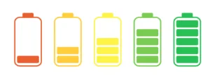 Batterijpictogrammen van leeg naar vol als beeld van het laadniveau