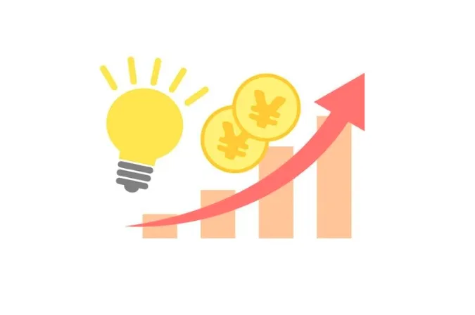 Pictogram van een gloeilamp en munten met een stijgende pijl