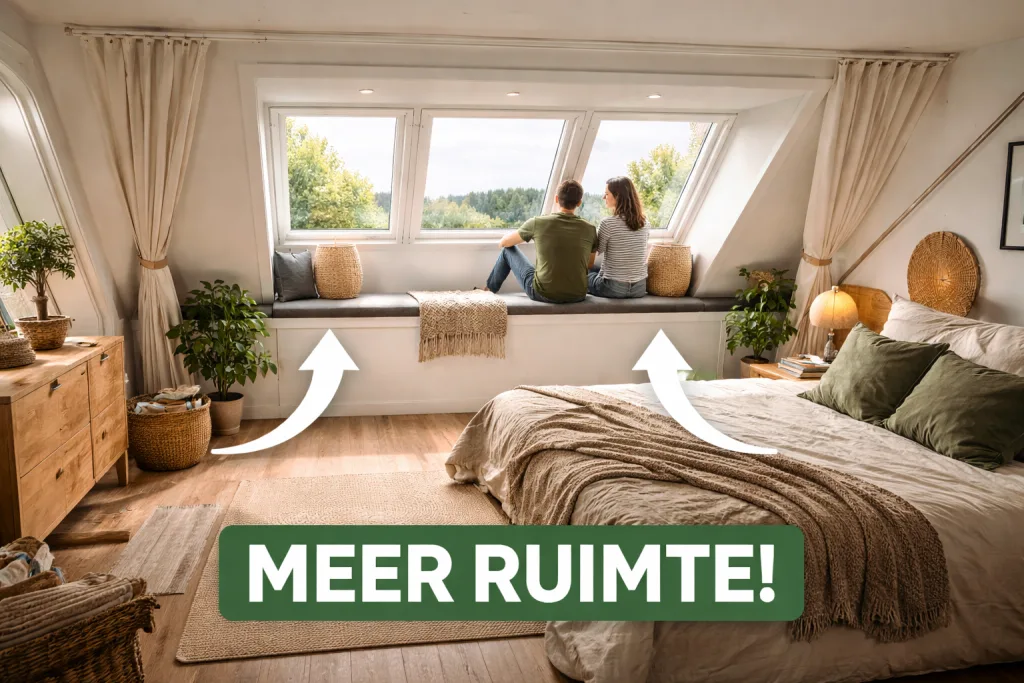 Zolderkamer met dakkapel en de tekst "meer ruimte"
