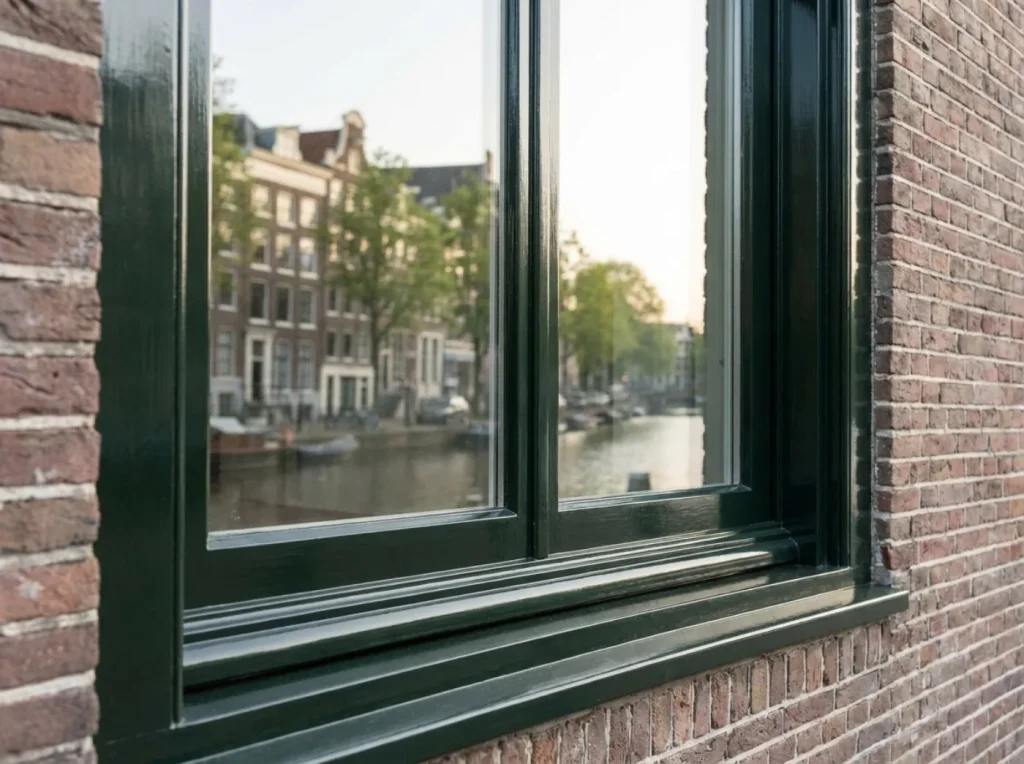 Klassiek houten kozijn van een grachtenpand
