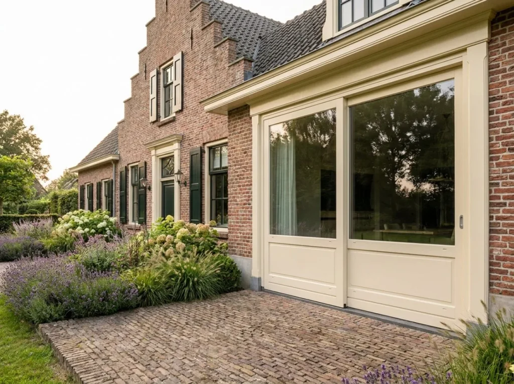 Houten schuifpui aan een karakteristieke woning